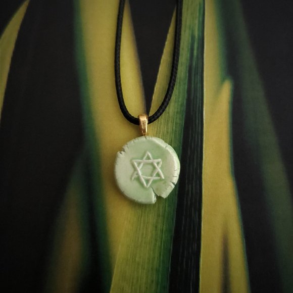 Handmade Ceramic Light Green Star of David Pendant Necklace - Picture 12 of 14